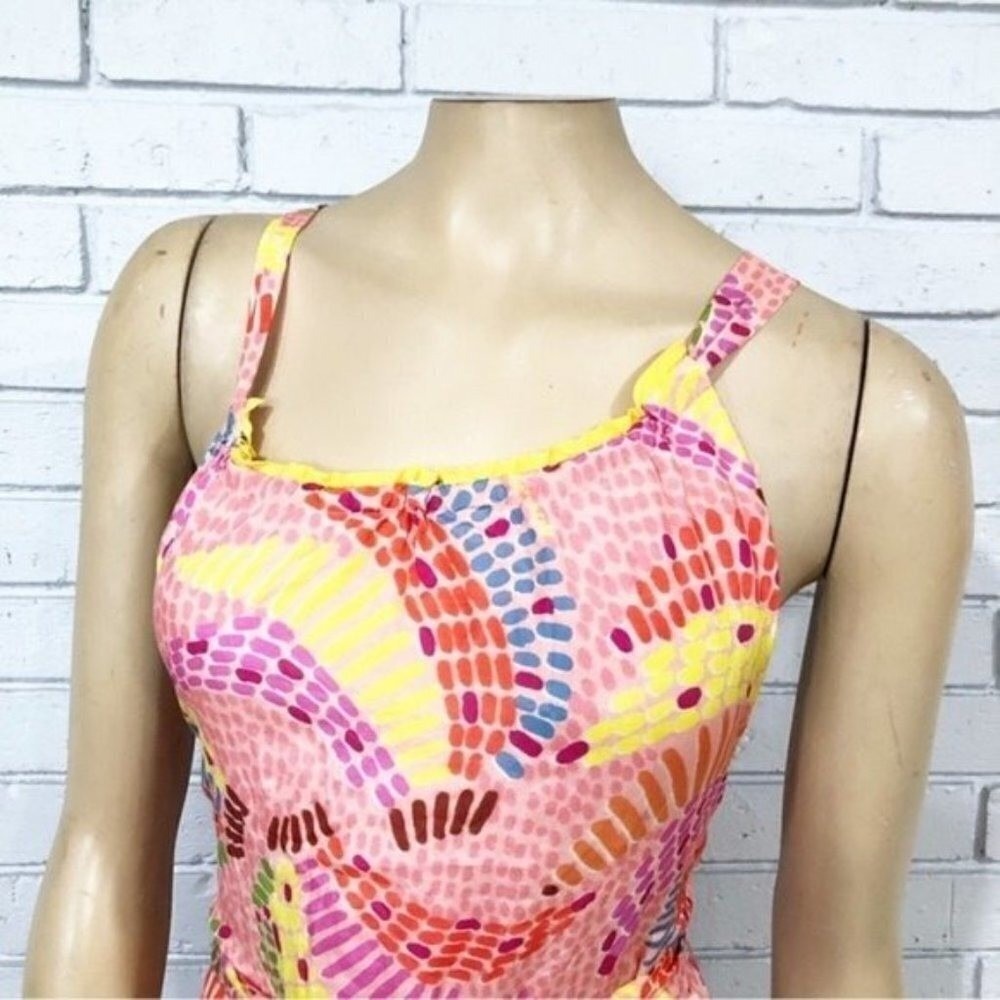 Farm Rio Mixed Pink Prints Maxi Dress Tropical Banana Tiered Halter Multi S - Picture 8 of 16